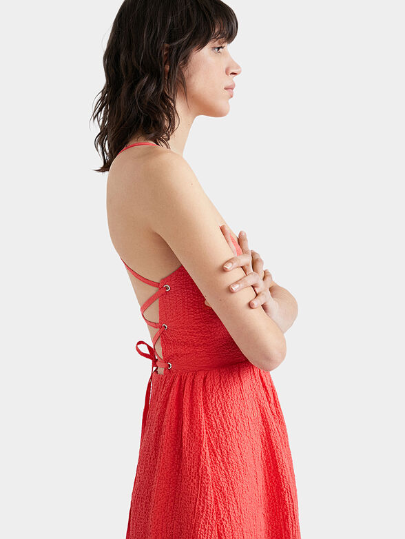 Dress in coral color with straps - 5