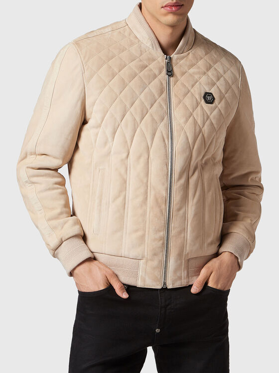 Suede bomber jacket with quilted effect - 1