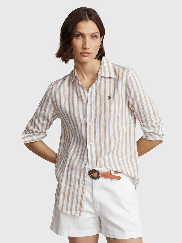 Striped linen shirt with logo embroidery - 1