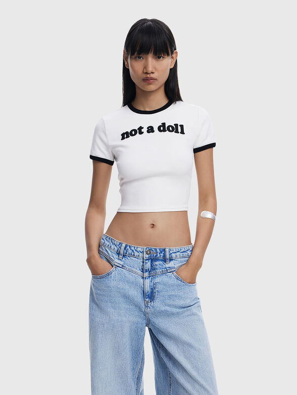 Short cotton T-shirt with oval neckline - 1