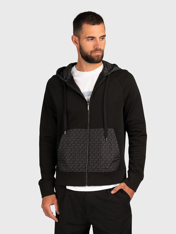 Black sweatshirt with hood and zip - 1