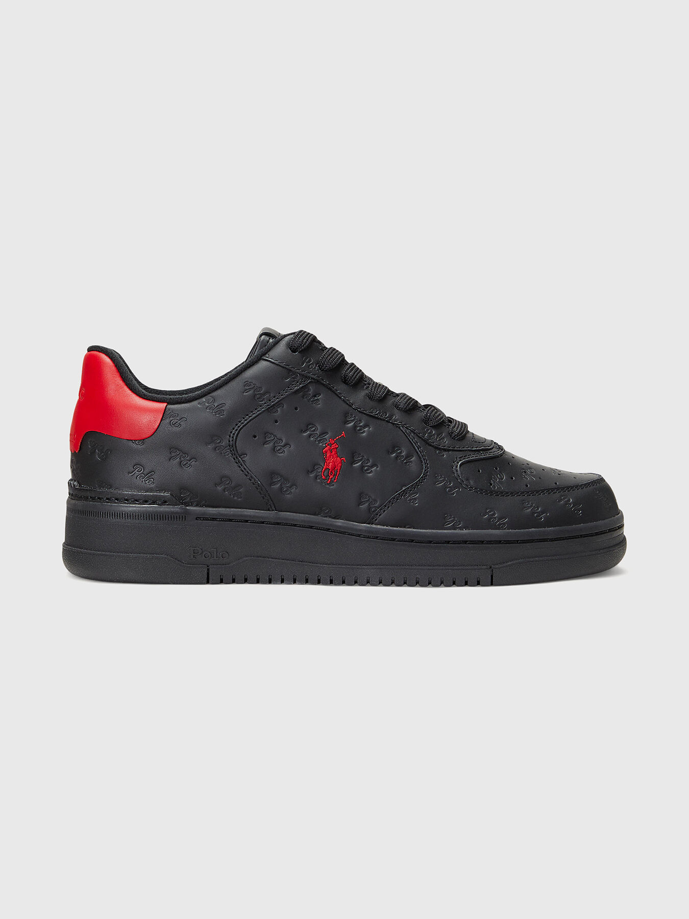 Black leather sneakers with red accents brand POLO RALPH LAUREN Globalbrandsstore en