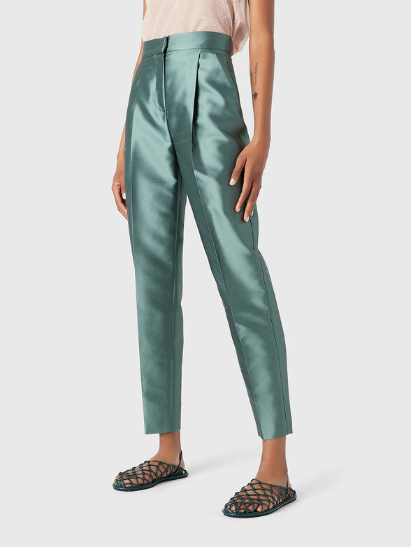 Green silk blend trousers  - 1