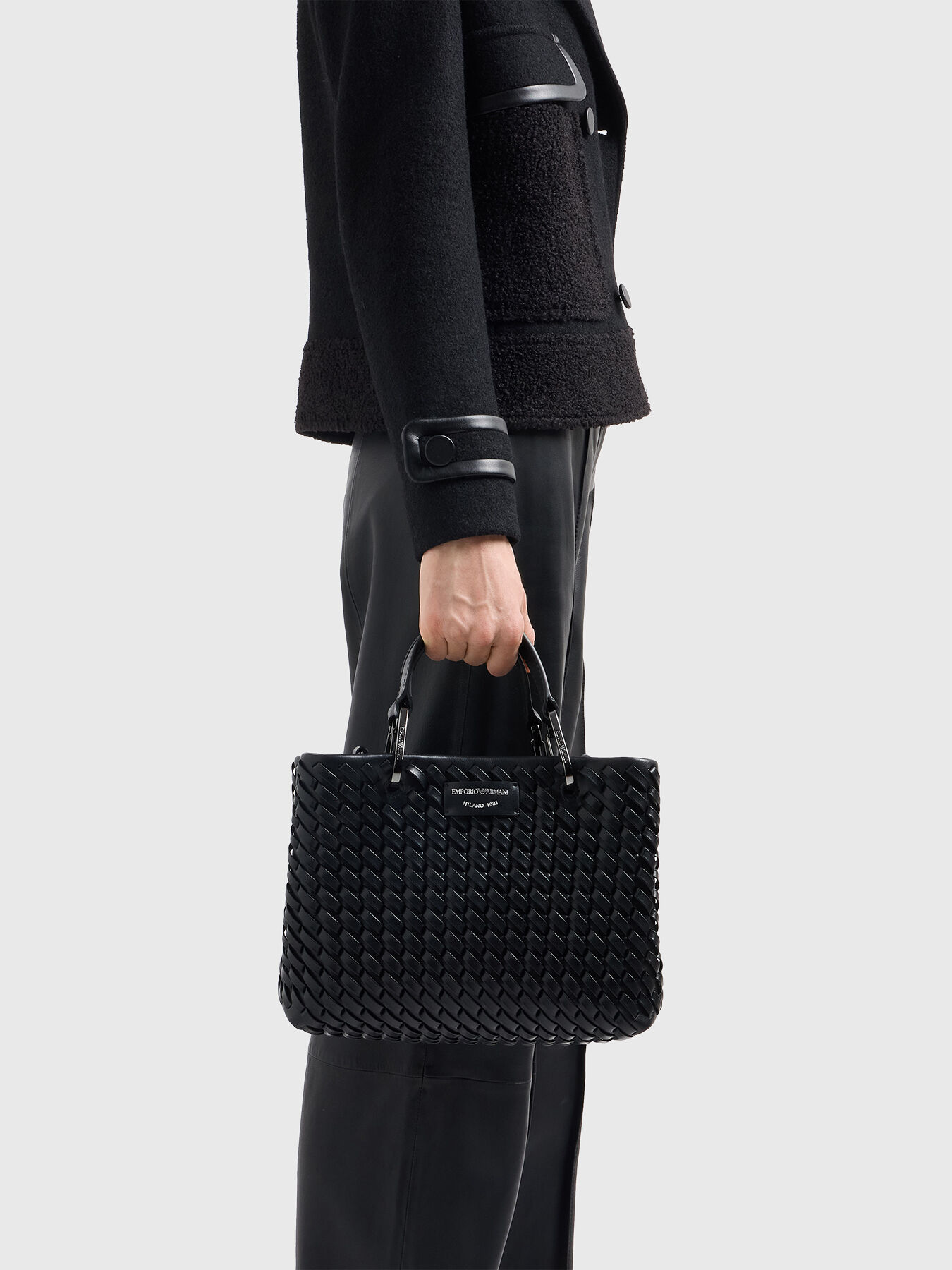 Leather bag with knitted effect and a tote brand EMPORIO