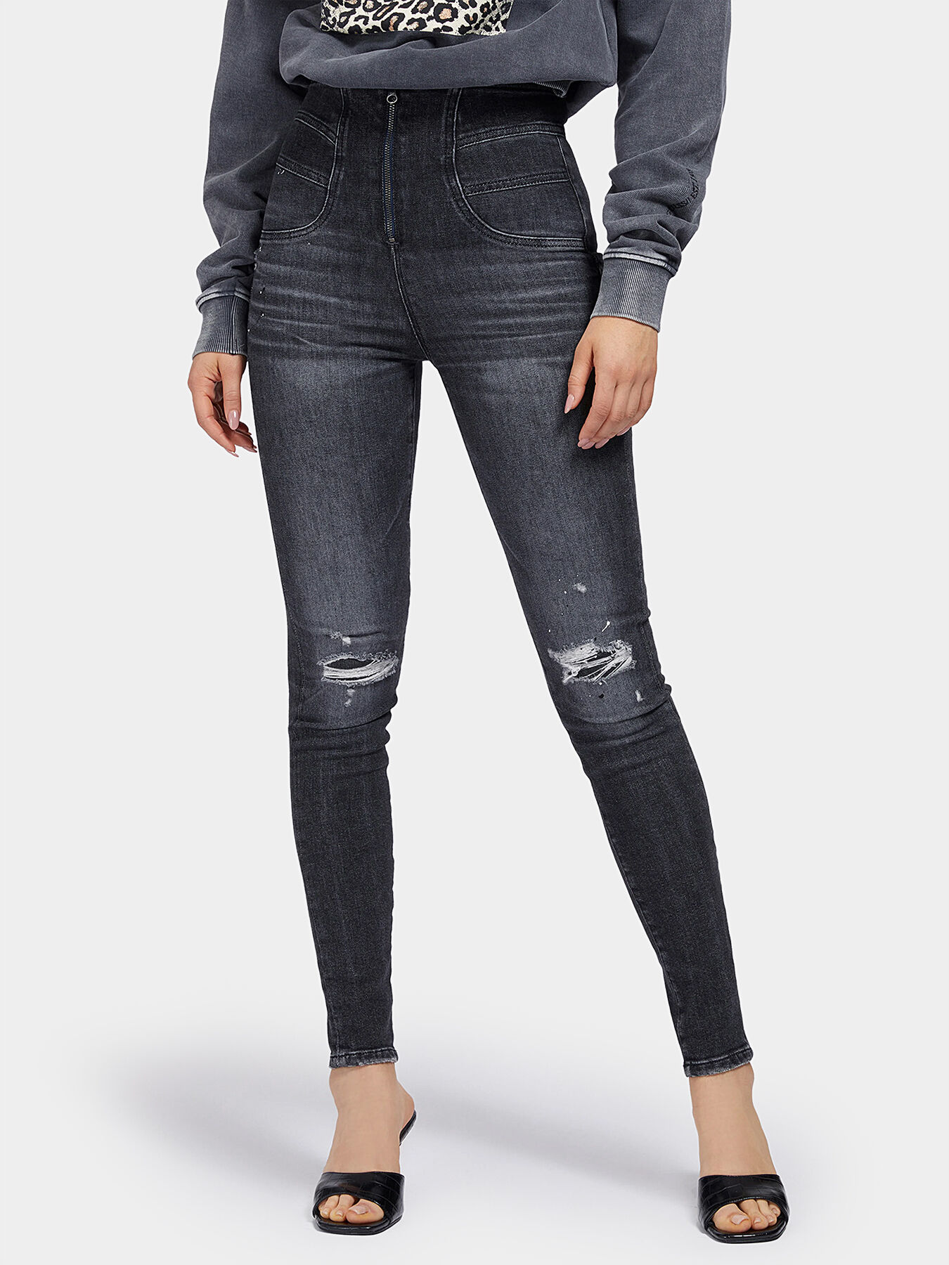 Guess black ripped jeans top