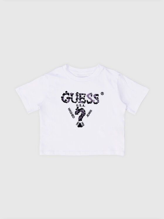 Black T-shirt with sequin logo  - 1