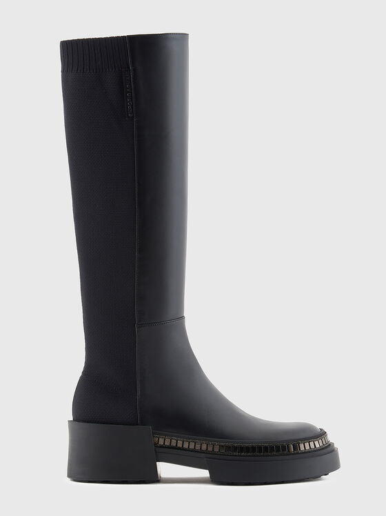 Ботуши от естествена кожа с апликирани кристали - 1