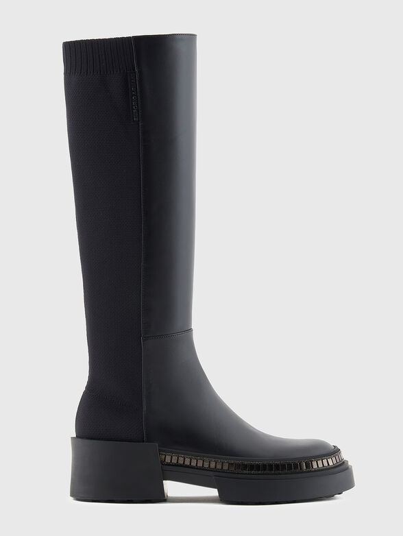 Genuine leather boots with appliqu&eacute;d crystals - 1