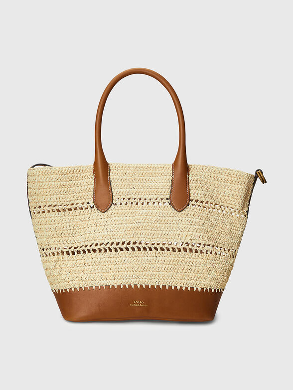 Knitted raffia bag with leather elements - 1
