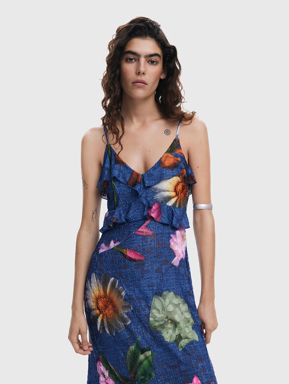 Dress with denim effect and floral accents - 3
