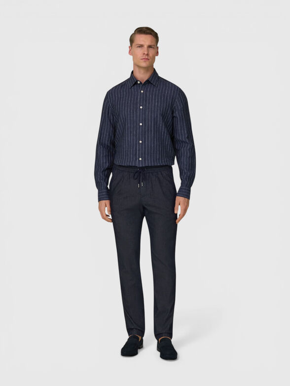Dark blue trousers with ties at the waist - 4