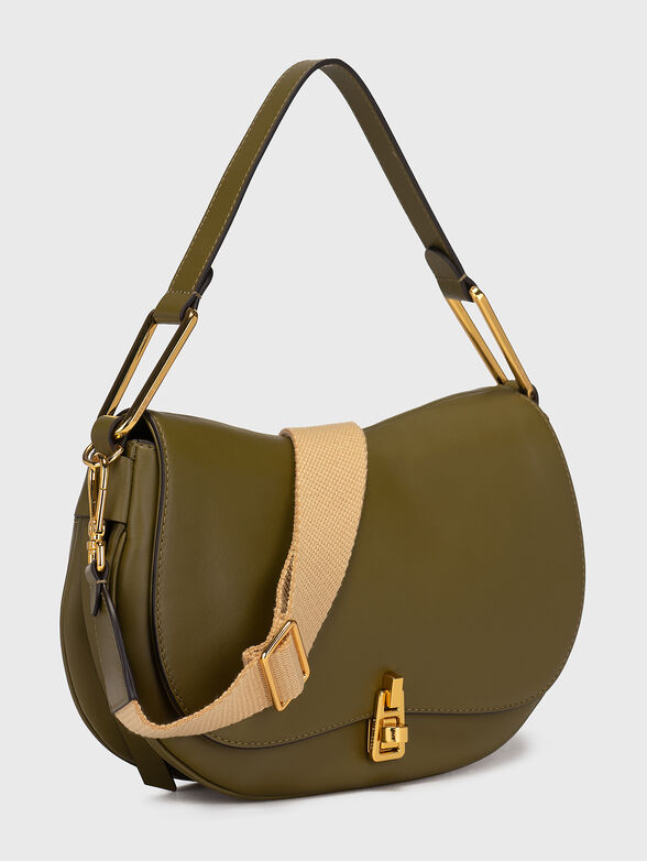 Beige leather shoulder bag with long textile handle - 4