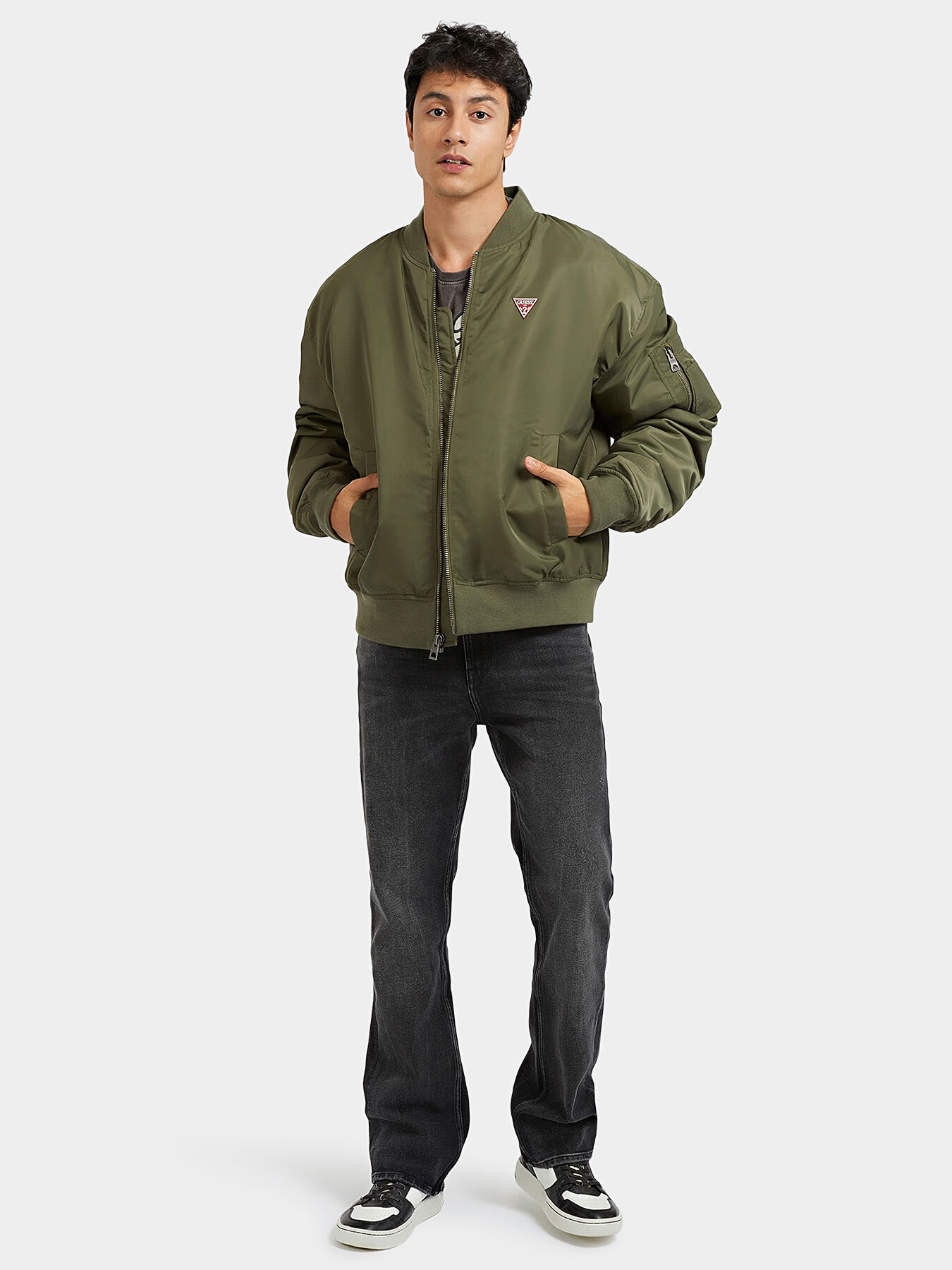 QUEEN bomber jacket with print on back brand GUESS