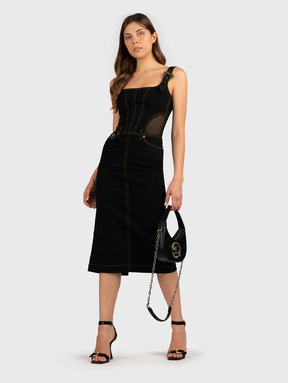 Denim midi dress with logo buckles - 6