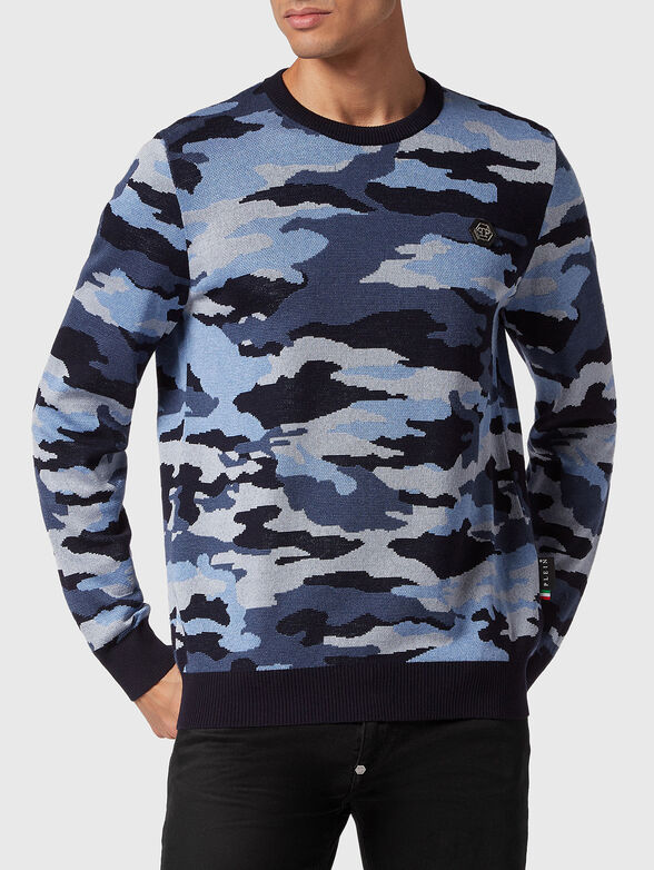 Camouflage print sweater in merino wool  - 1