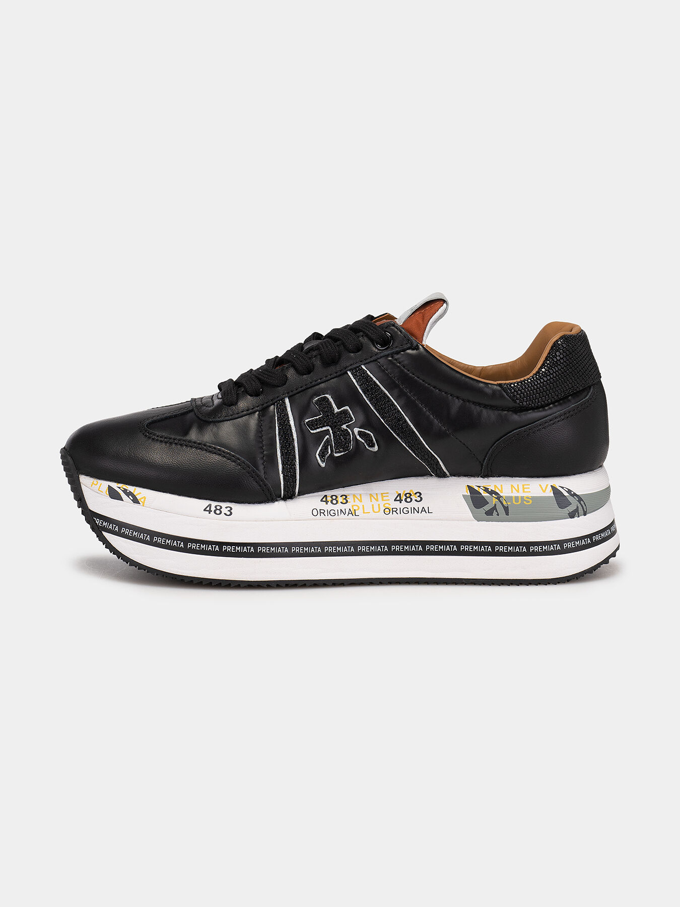 スニーカー PREMIATA Women Sneakers 415151 BETH Black PREMIATA BETH SNEAKER IN LEATHER AND SUEDE Woman Black
