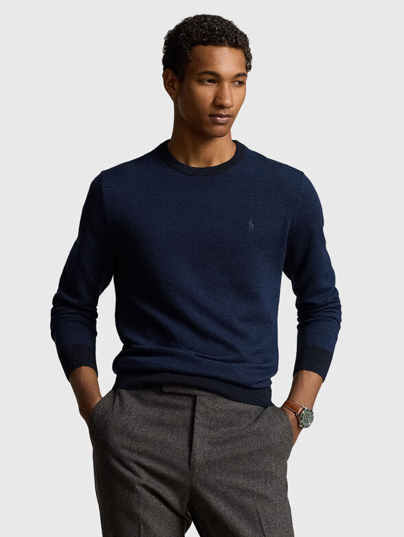 Navy blue sweater with an oval neckline - 0