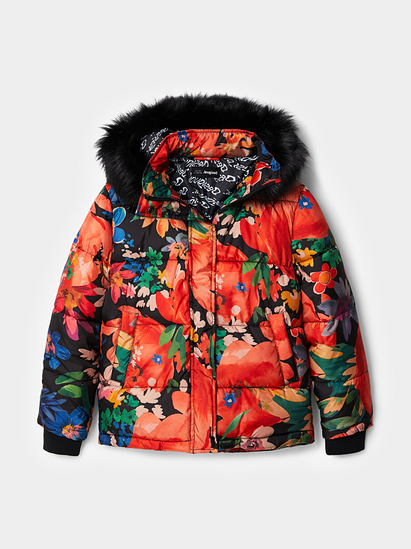 ROSE padded jacket with floral print brand DESIGUAL Globalbrandsstore en