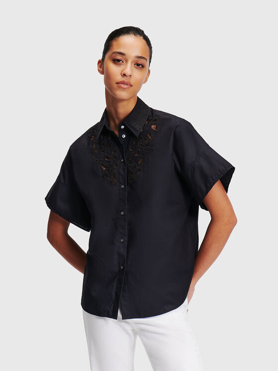 Black shirt with logo embroidery - 1