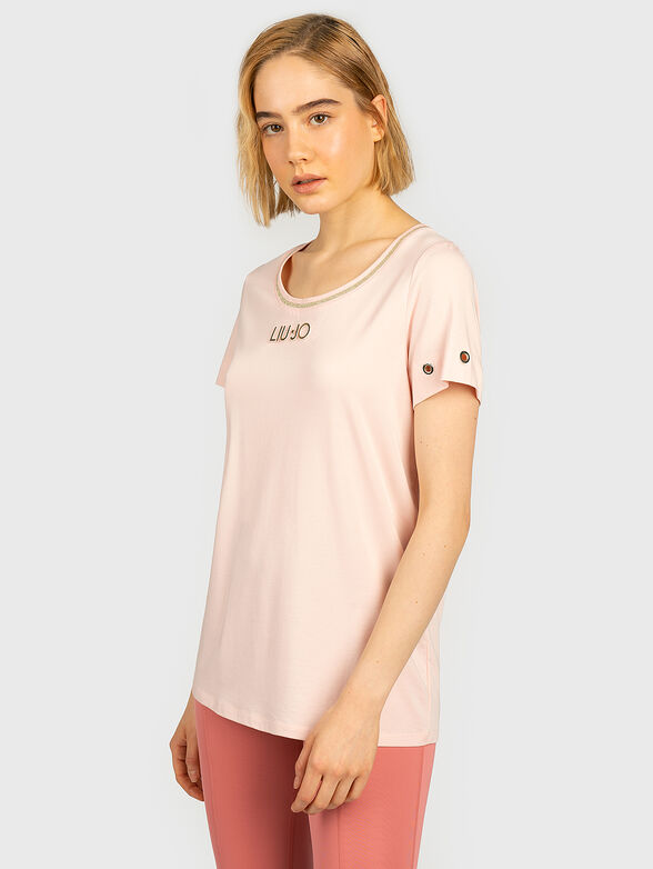 Blue t-shirt with gold-tone accents - 1