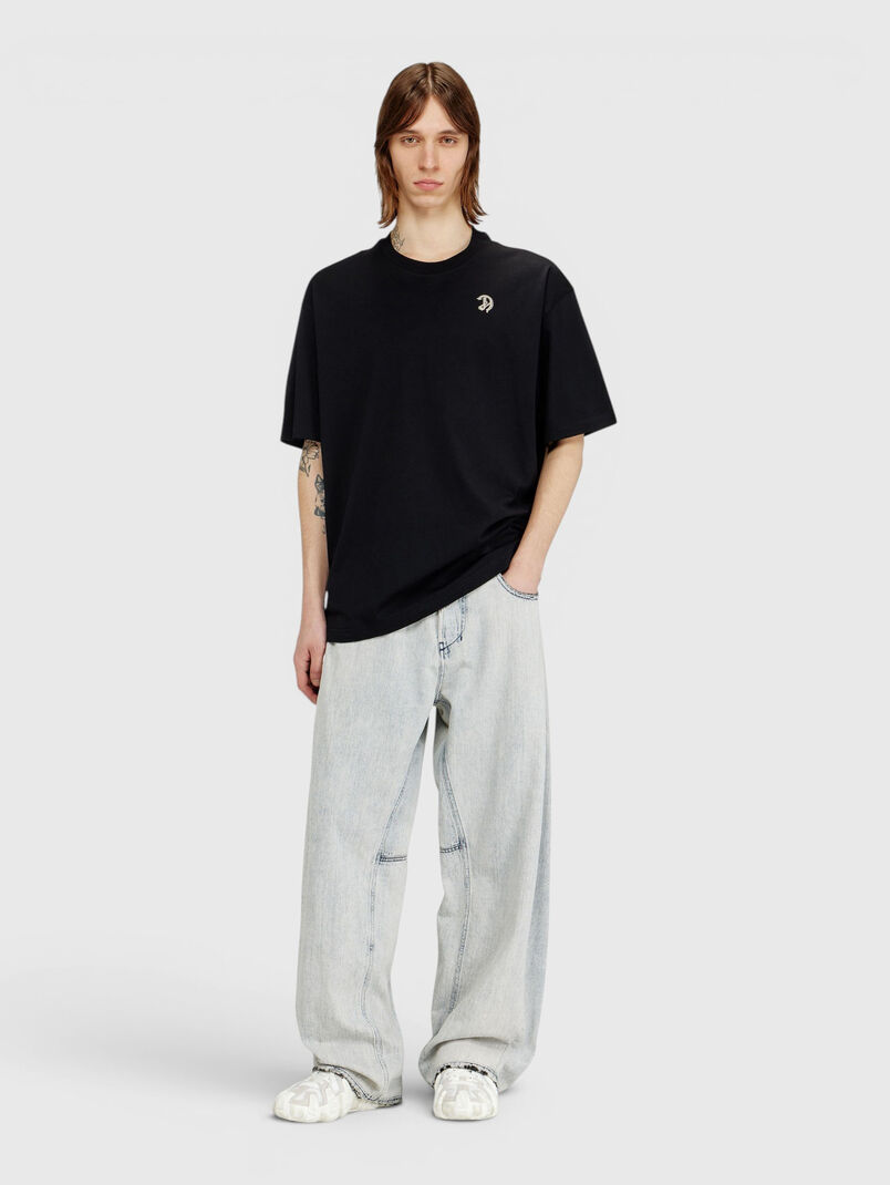 Black cotton T-shirt with a print on the back  - 3