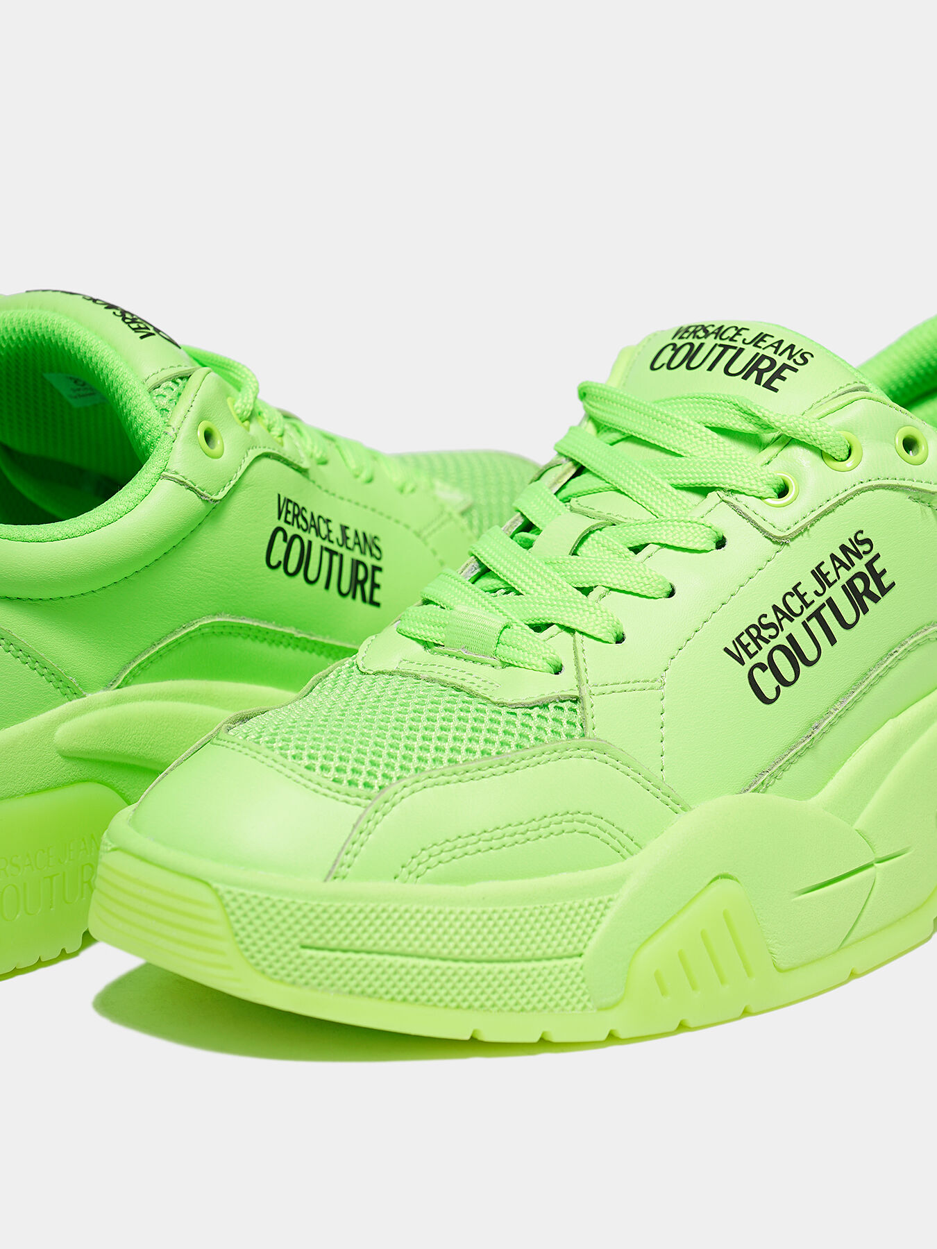 Leather sneakers in neon green brand VERSACE JEANS COUTURE