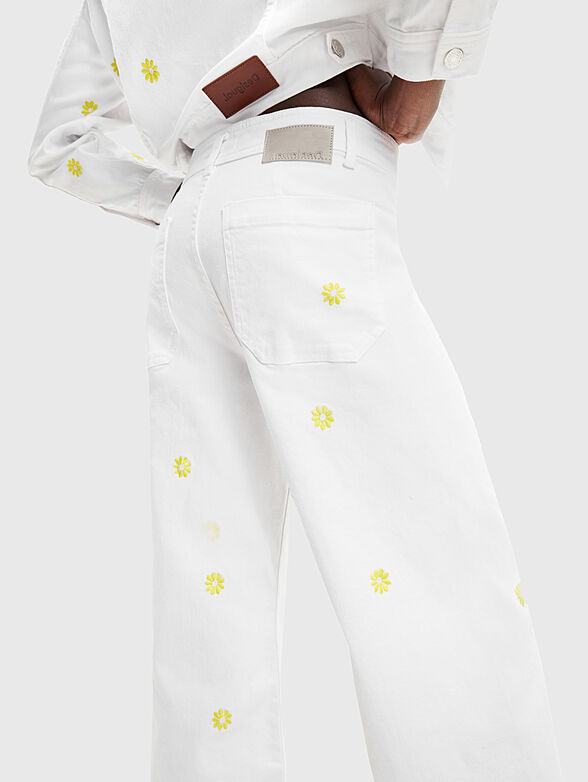 IDEAS white jeans with wide-leg and embroidery - 3
