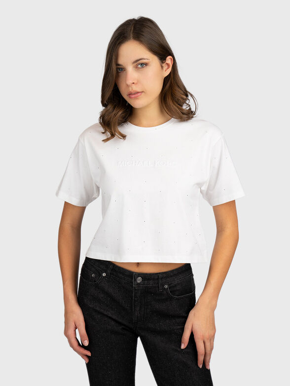 Cropped T-shirt with rhinestones - 1