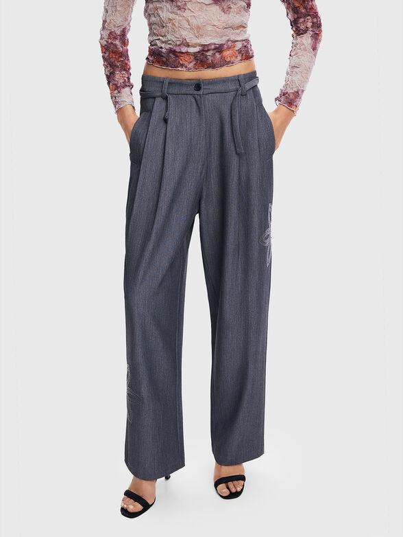 RIN black pants with floral embroidery - 1