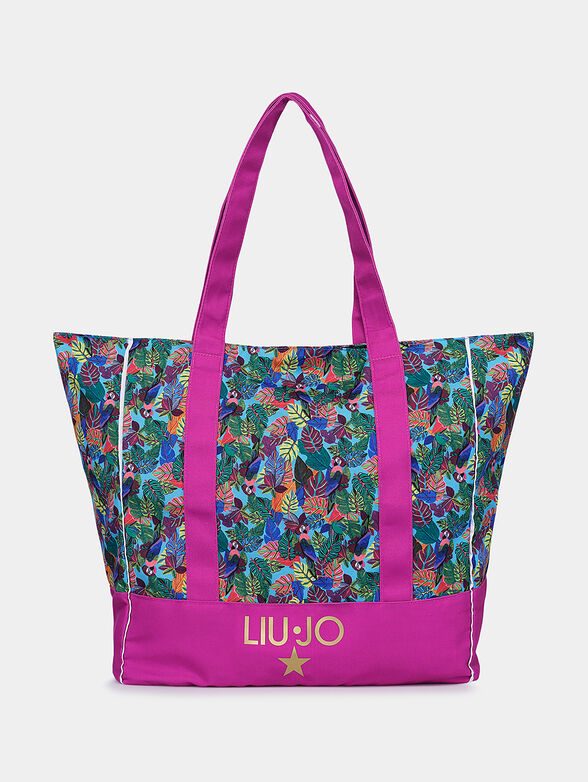 Canvas beach bag with floral motifs - 1