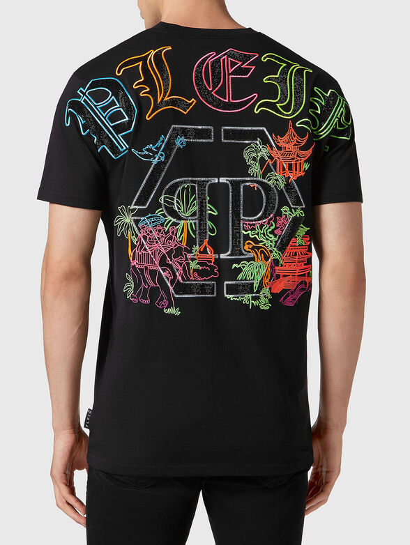 Contrast embroidered T-shirt with crystals  - 2