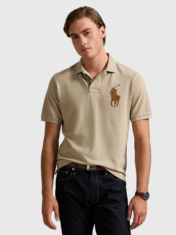 Beige polo shirt with maxi logo - 1