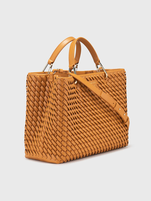 Big leather bag with knitted effect and logo - 4