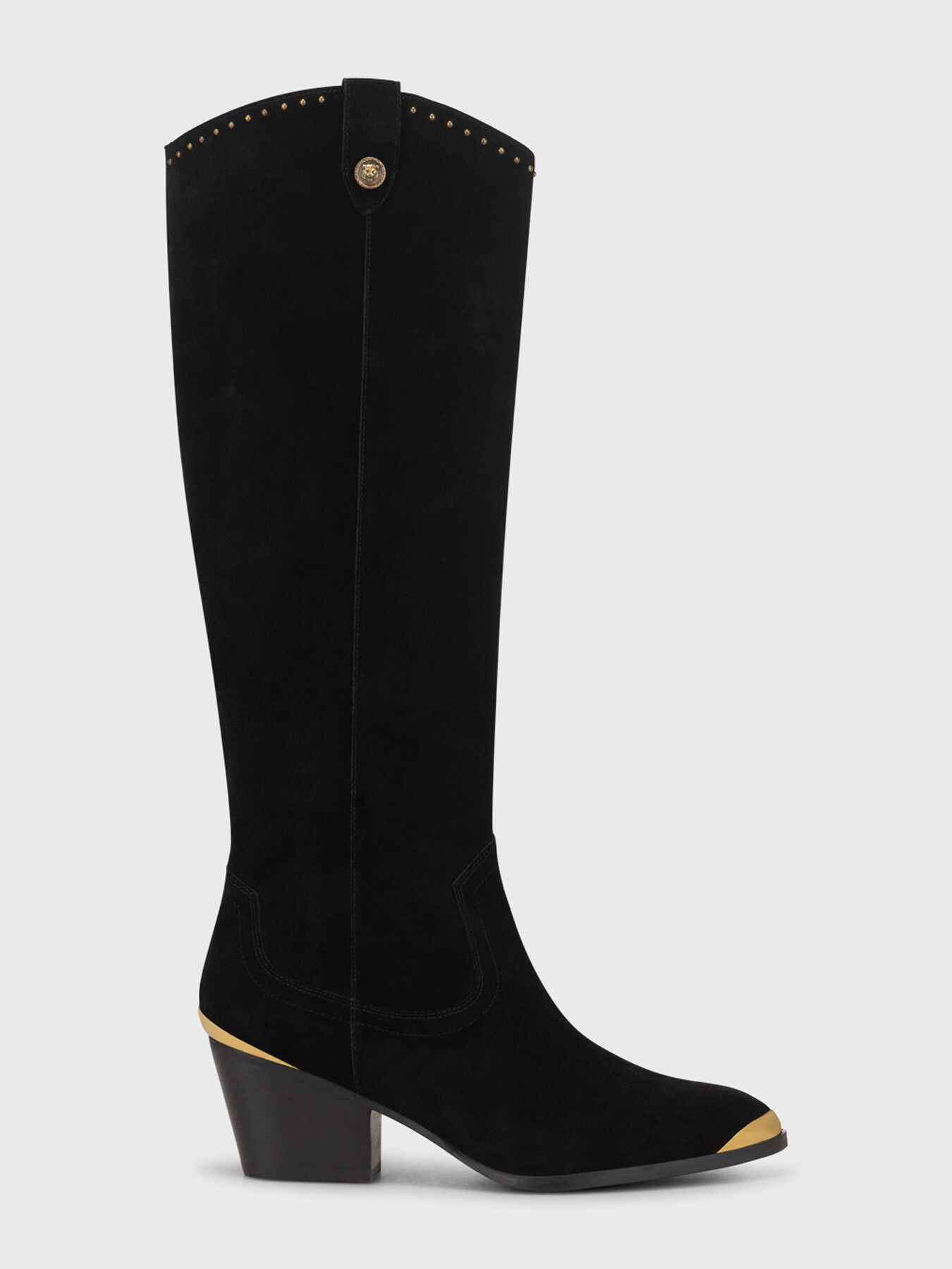 Black boots with gold accents brand Just Cavalli Globalbrandsstore en
