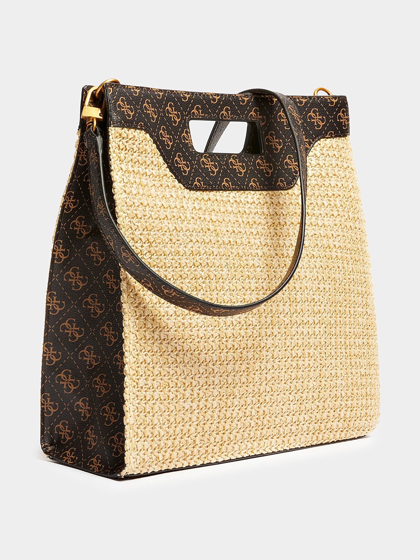 KASINTA tote bag with 4G logo print and raffia brand GUESS