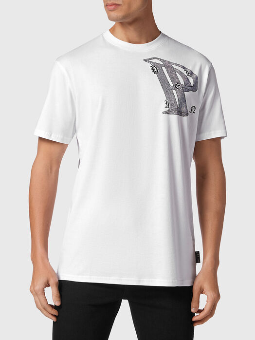 Black T-shirt with logo with rhinestones