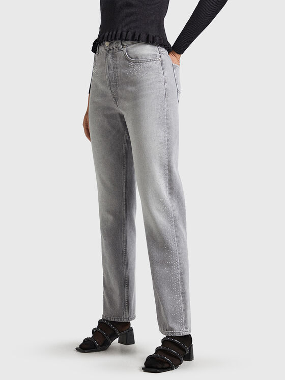 Grey jeans with rhinestones - 1
