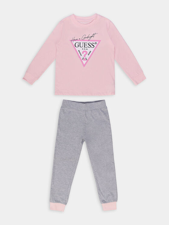 Комплект от розова блуза с лого и панталон - 1