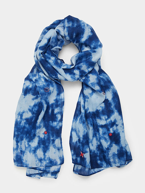 Blue scarf with embroidered mandalas - 1