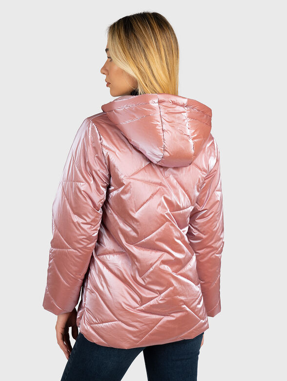 Padded pink jacket with faux fur hood - 4