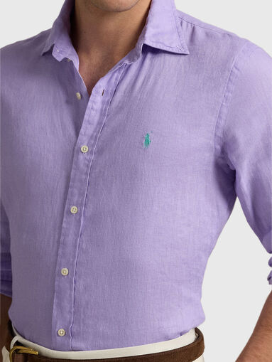 Purple linen shirt with logo embroidery - 4