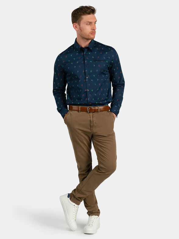 SUNSET Blue shirt with colorful print - 4