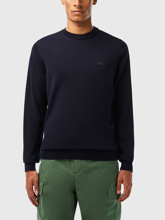 Тъмносин вълнен пуловер - 1