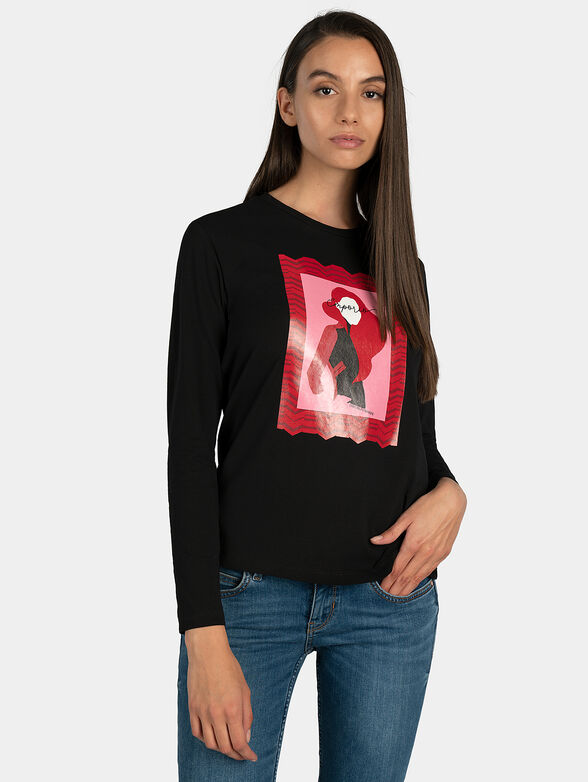 Black cotton blouse with colorful print - 1