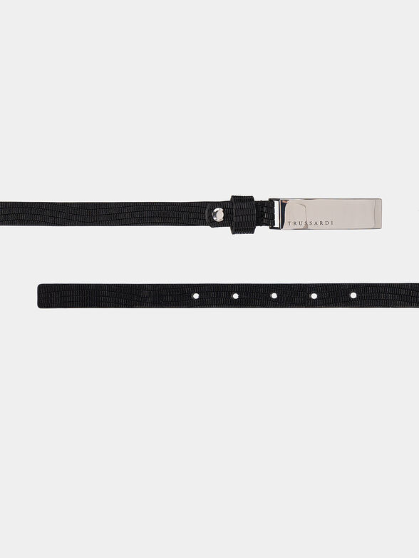 Black leather belt with logo detail - 2