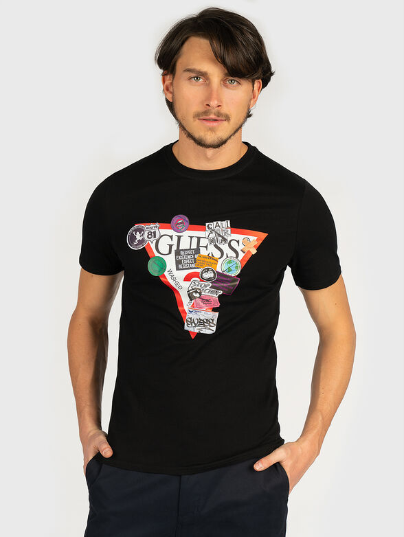 Black cotton t-shirt with triangle logo - 1