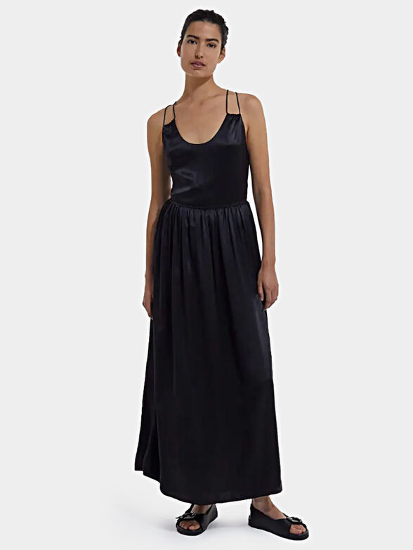 Long black silk dress with thin straps - 1