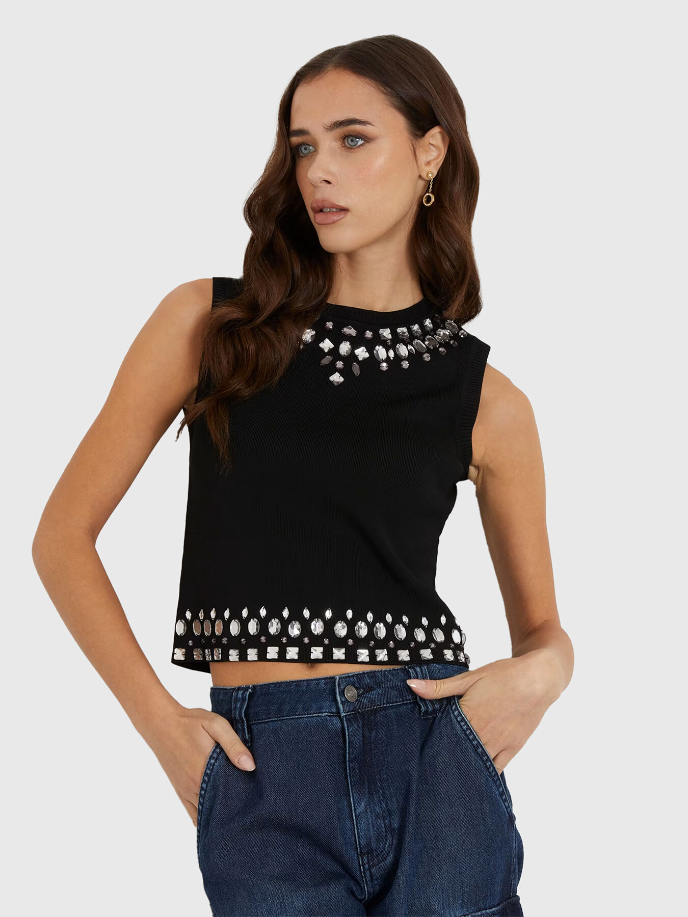 EVERLY crystal embellished top brand GUESS