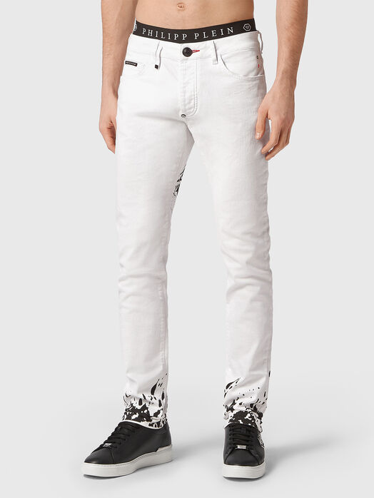 Blue slim jeans with contrasting print