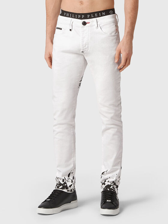 Blue slim jeans with contrasting print - 1